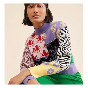 Steve Madden x BB Dakota Mixtape Mock Neck Sweater Colorblock DIY Crop Eclectic